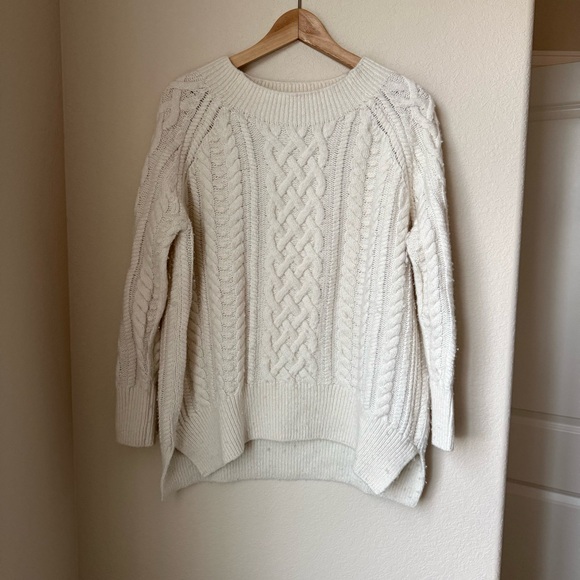 Vince Sweaters - VINCE Cable-knit Wool-blend Tunic Sweater In White